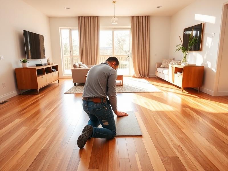 Wide-plank engineered hardwood flooring in a renovated living room.