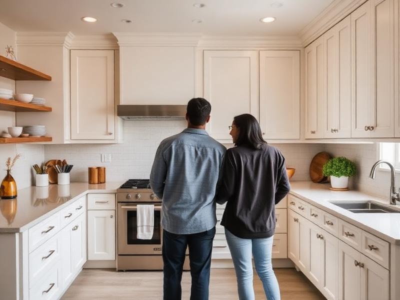 Bright remodeled kitchen with white cabinets and a large island.