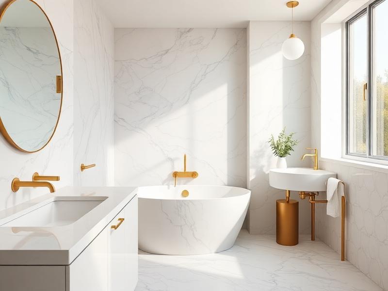 Modern remodeled bathroom with walk-in shower and floating vanity.