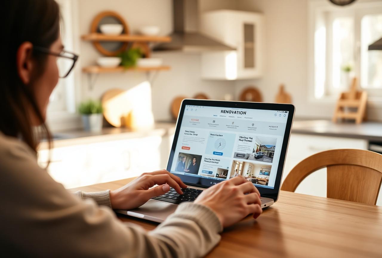Homeowner browsing renovation service options on a tablet.