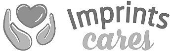 Logo with two hands holding a heart icon next to the words 'Imprints cares'.