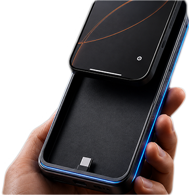 Comucase case connecting directly to a smartphone's USB-C port