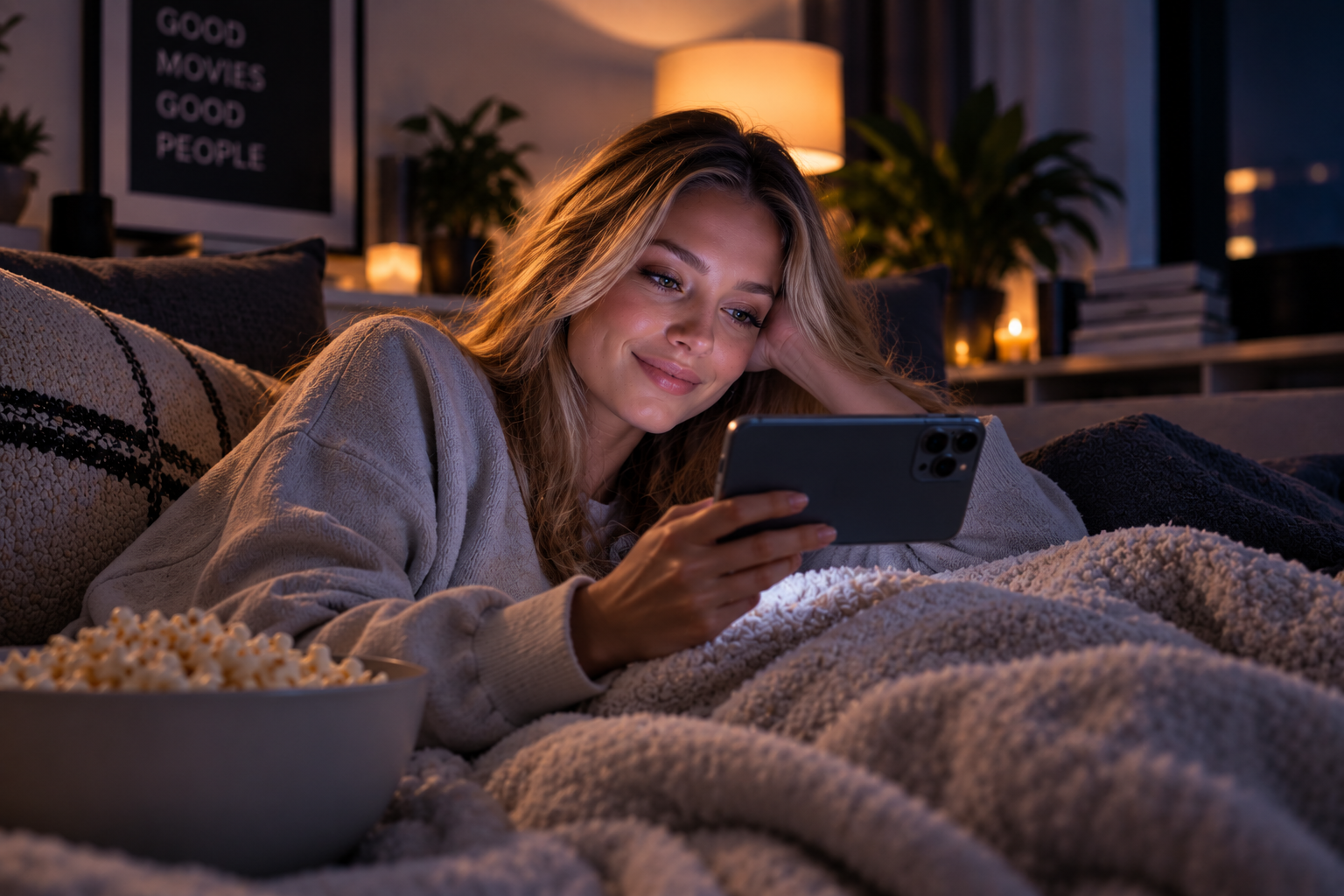 Person using a Comucase-equipped smartphone for entertainment and streaming