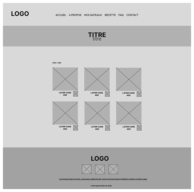 Wireframe du catalogue des produits en desktop
