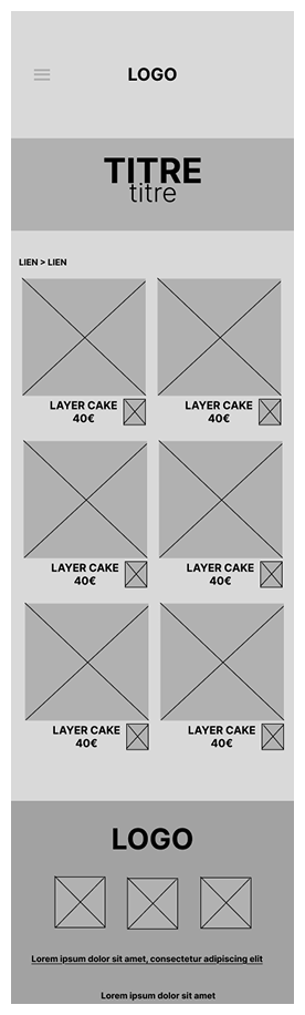 wireframe mobile du catégorie des produits