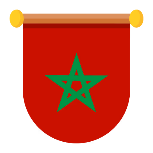 Red banner with a green five-pointed star hanging from a brown rod with yellow ends.