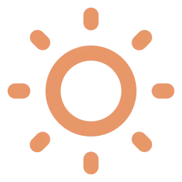 Simple orange sun icon with circle center and eight rays around it.