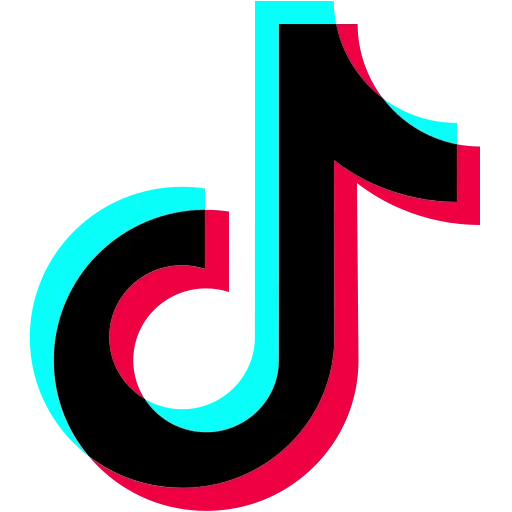 TikTok app logo with a black note outlined in blue and red on a black background.