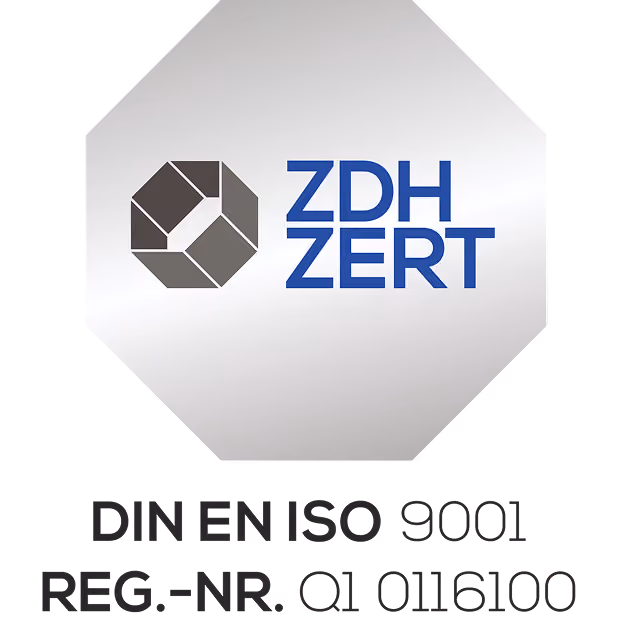 Zertifikat DIN EN ISO 9001, ausgestellt von ZDH-ZERT