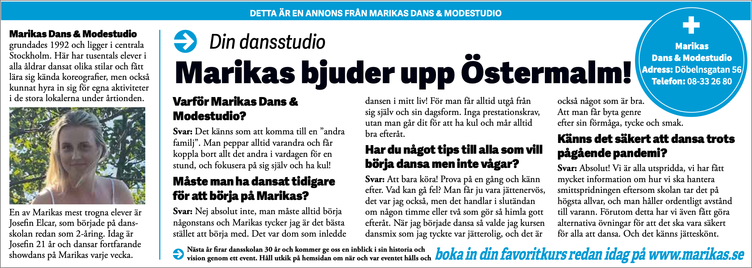 Marikas Dans & Modestudio annons bred