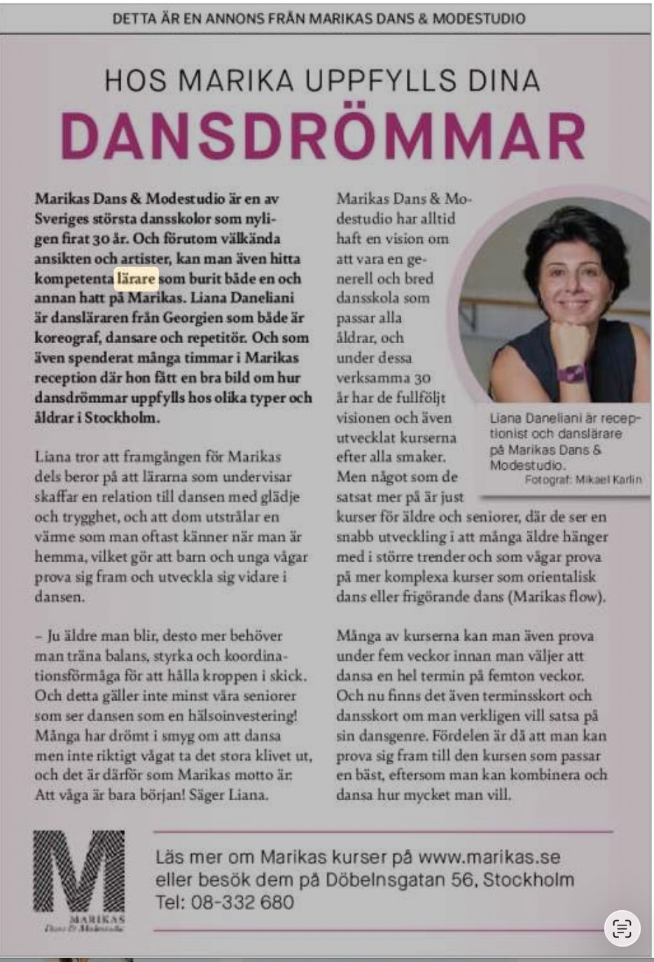 Press — Marikas Dans & Modestudio