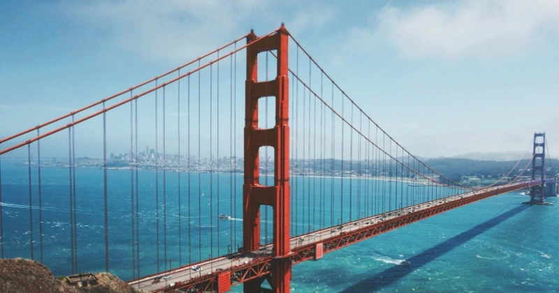 Golden Gate Bridge with the San Francisco skyline in the distance