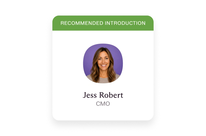 Affinity recommended introduction card for Jess Robert, CMO