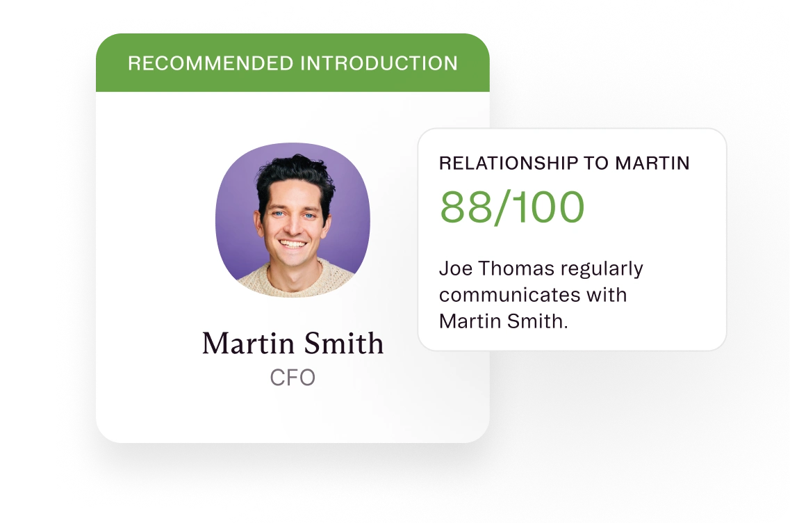 Recommended introduction card with an 88 out of 100 relationship score