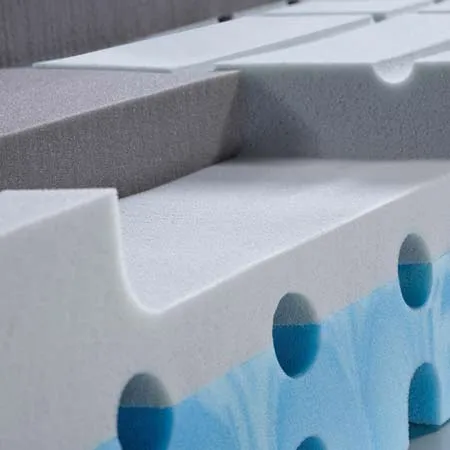 a close up of a row of white and blue benches