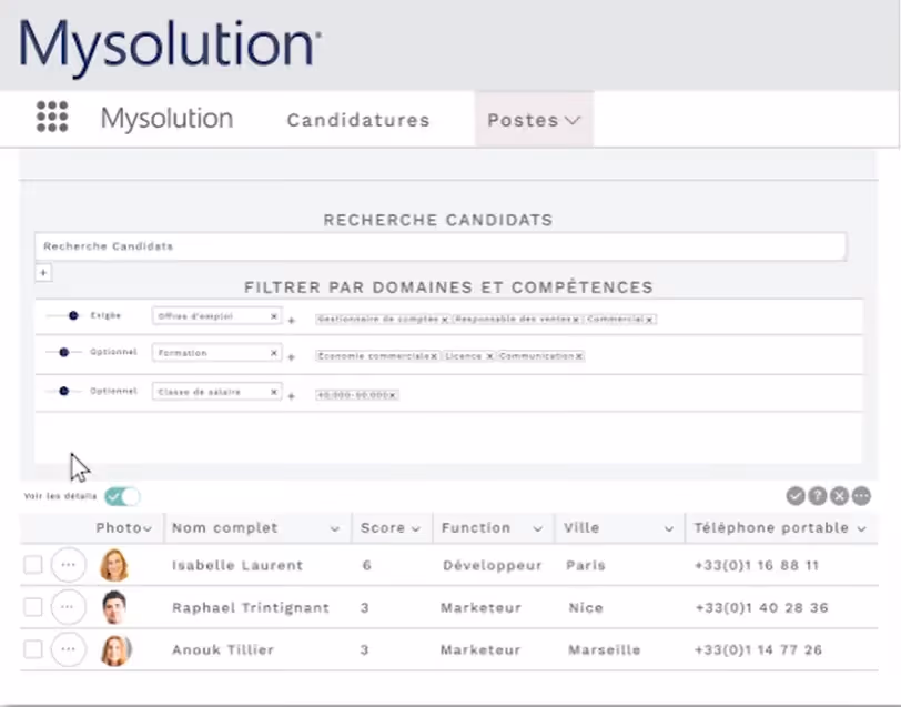 Renseignez le profil du candidat