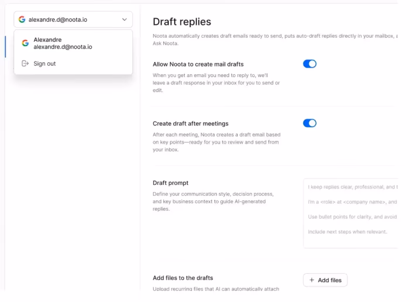 Connectez votre compte Gmail à l'IA de Noota