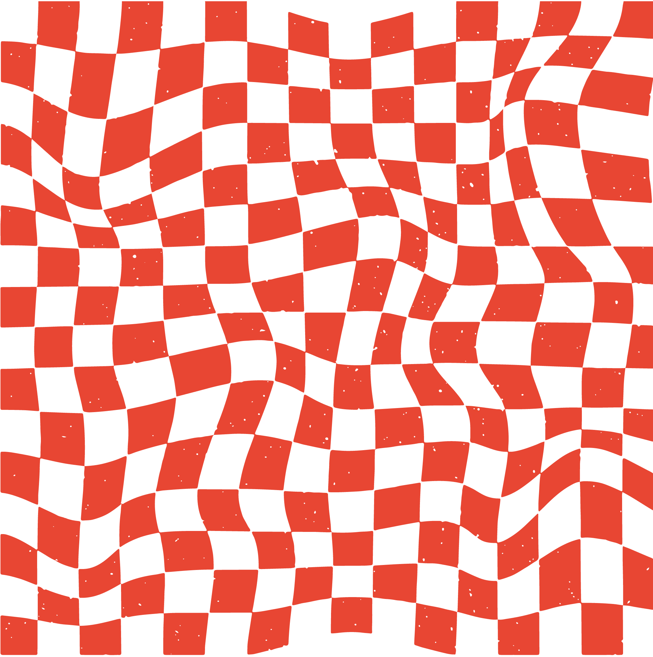 Red and black checkerboard pattern distorted with wavy, irregular grid lines.