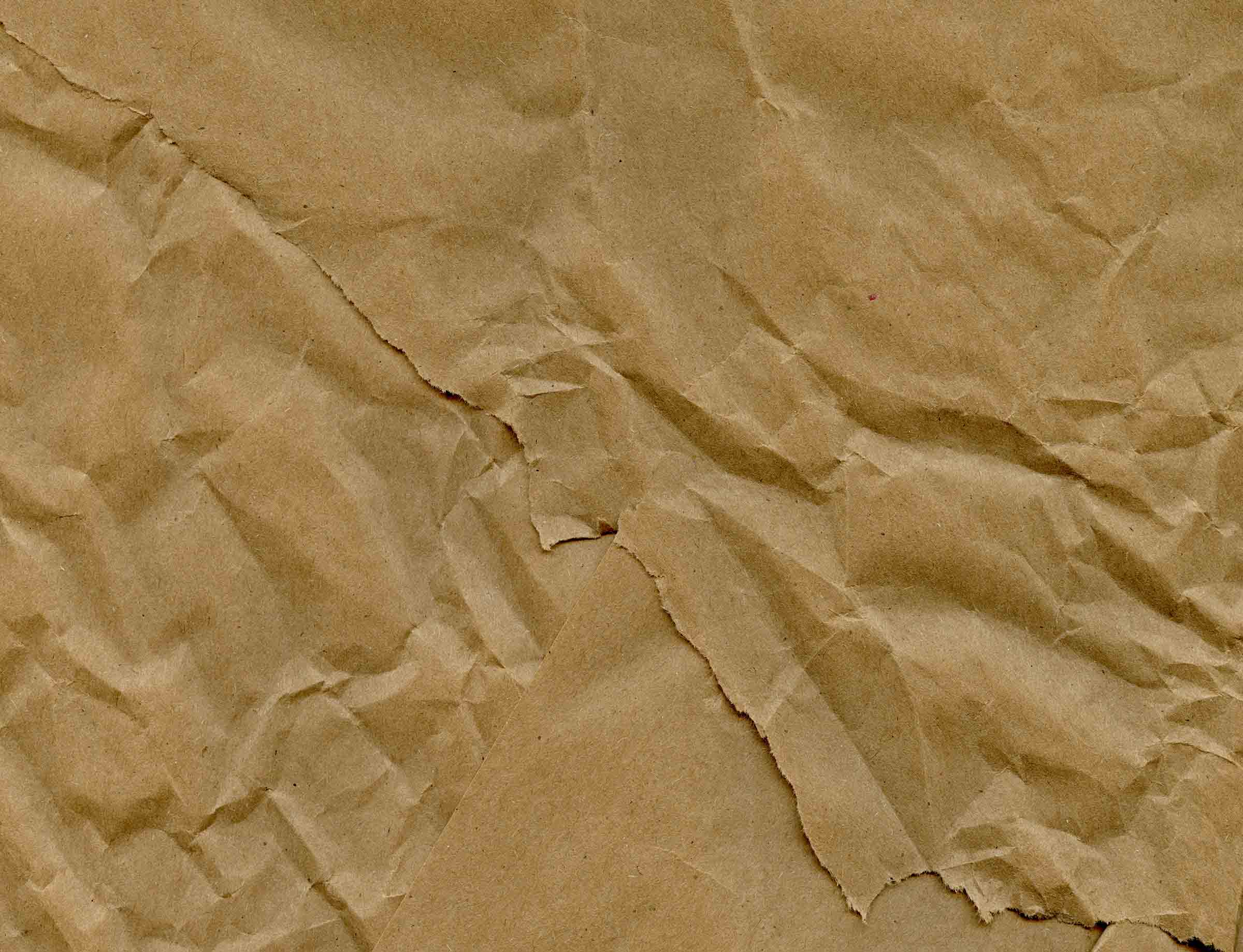 Close-up of torn and wrinkled brown paper with rough texture.