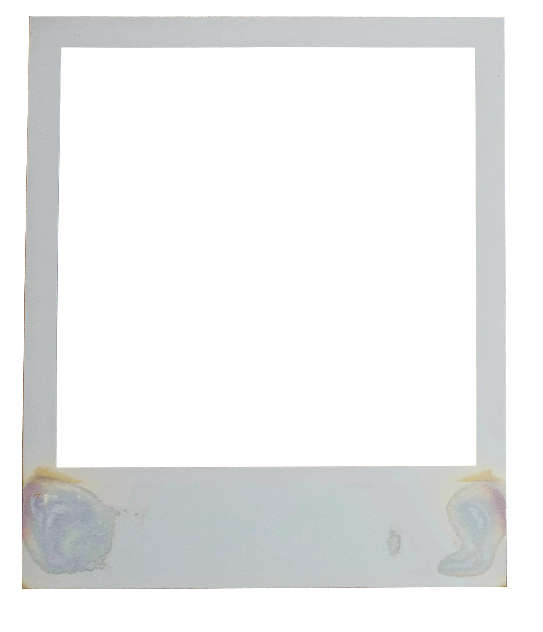 Vintage photo frame with discoloration marks in bottom corners and empty center.