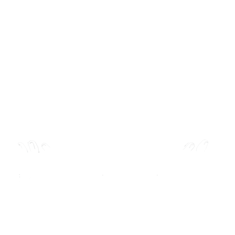 White circular emblem with stylized dough shape inside on a transparent background.