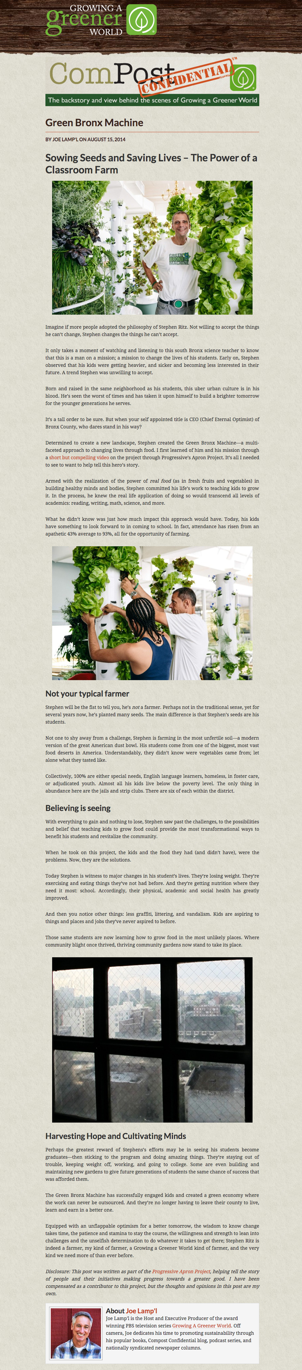 Growing a Greener World - Green Bronx Machine: Sowing Seeds and Saving Lives - the Power of a Classroom Farm