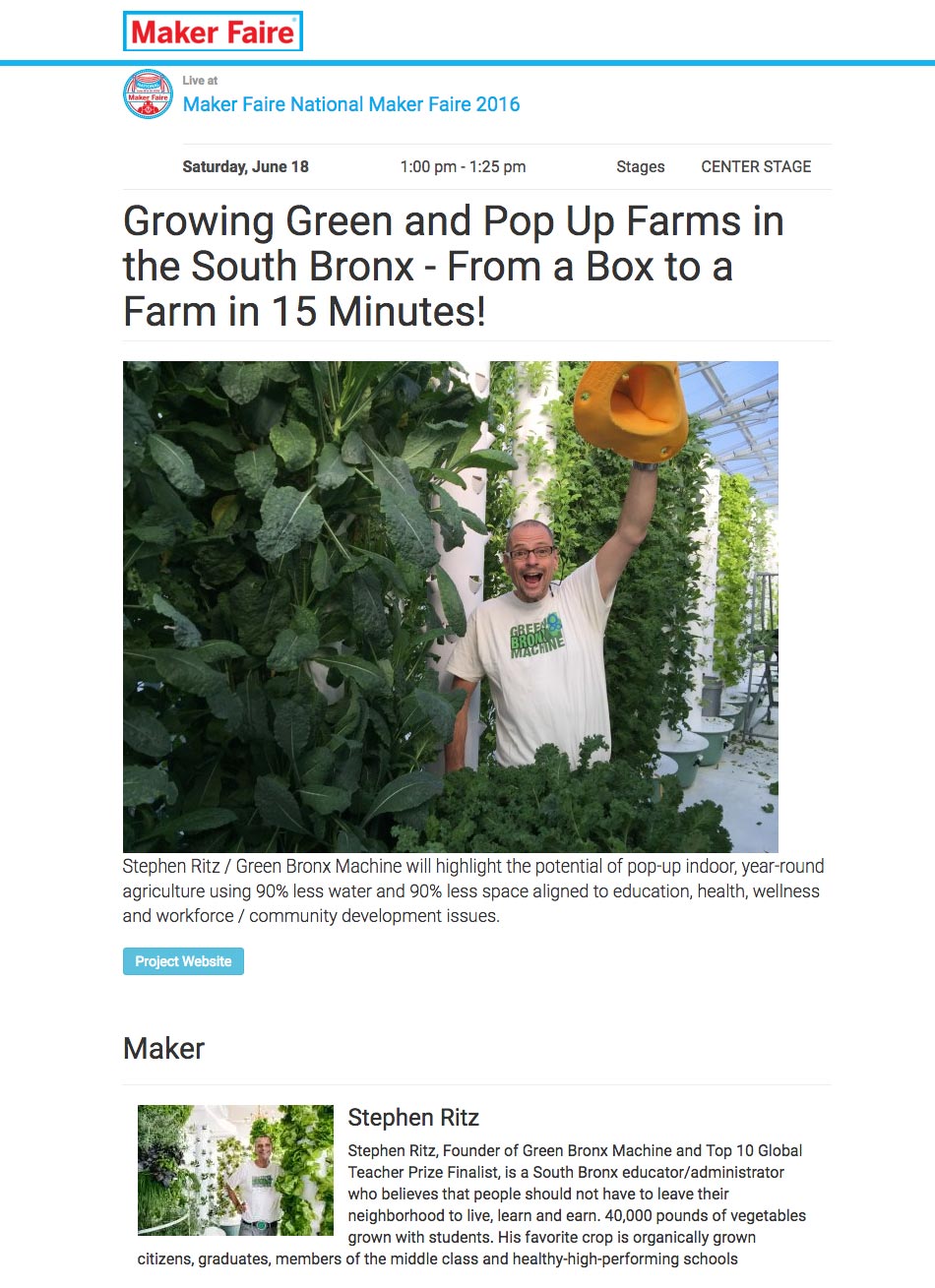 Maker Faire - Growing Green and Pop Up Farms in the South Bronx - From a Box to a Farm in 15 Minutes!
