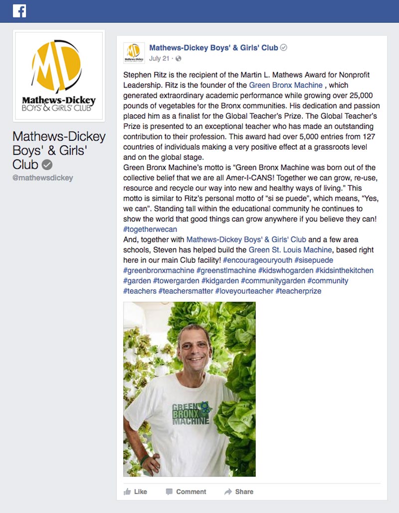 Mathews Dickey Facebook - Stephen Ritz is the recipient of the Martin L. Mathews Award for Nonprofit Leadership