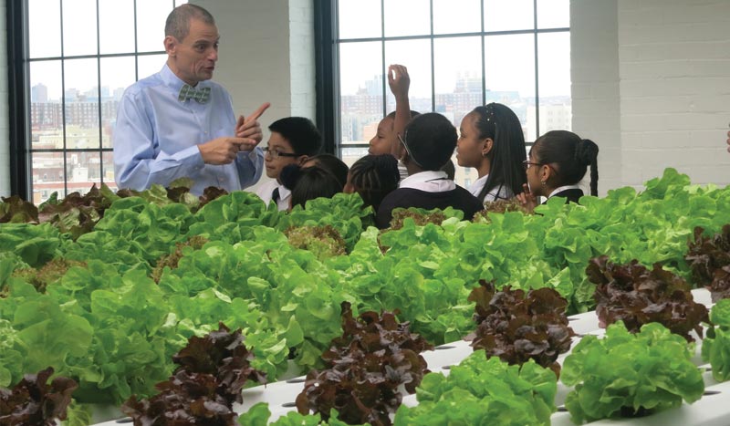 Students and staff celebrating with Green Bronx Machine