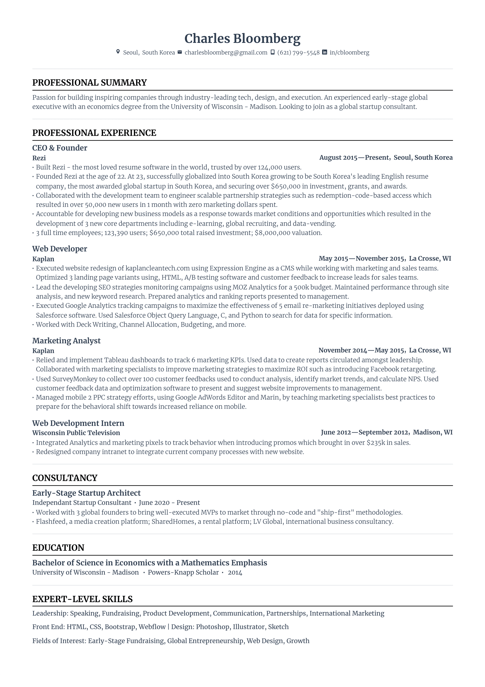 rezi standard resume template
