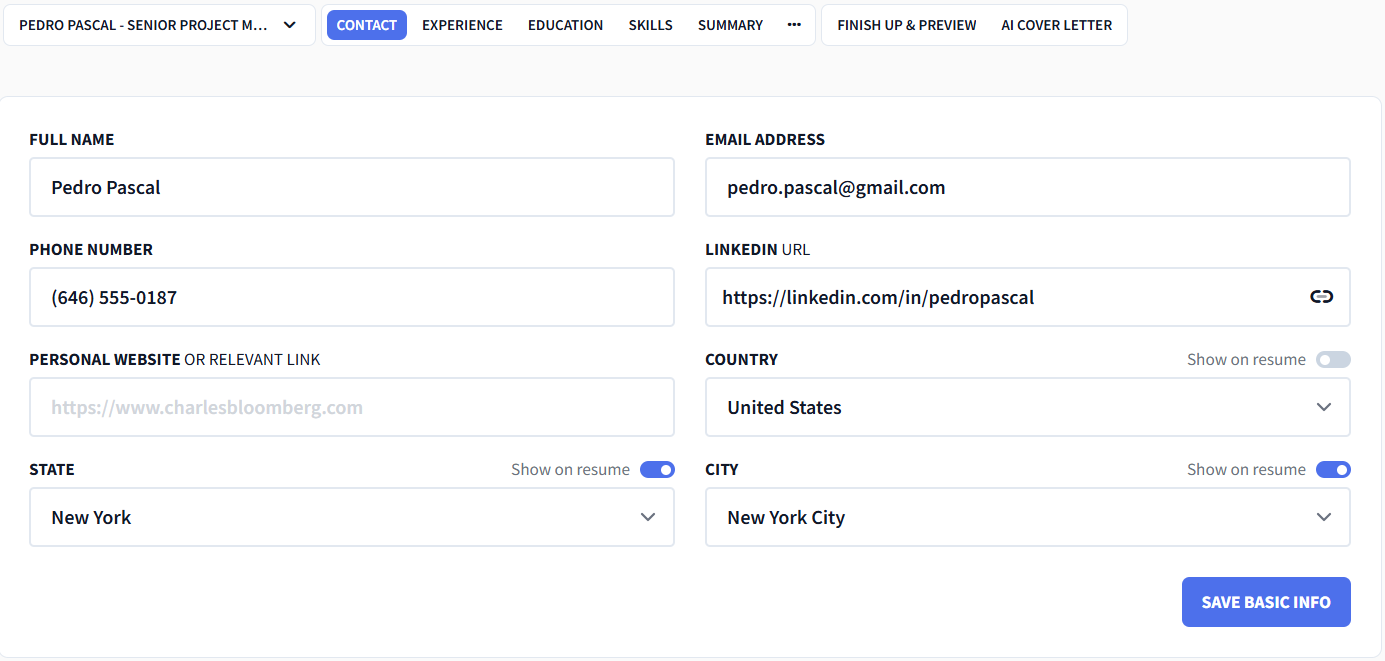 contact tab on rezi