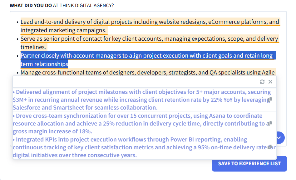 bullet point editor on rezi