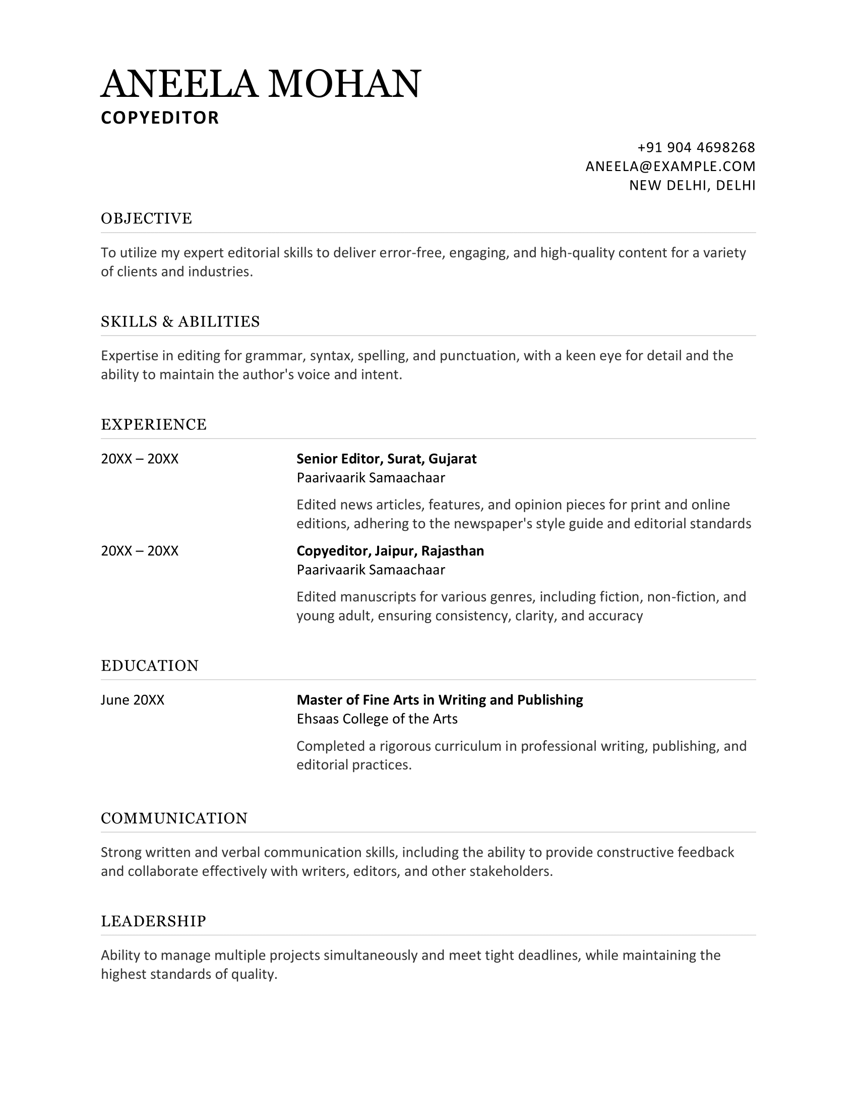Chronological Resume Template