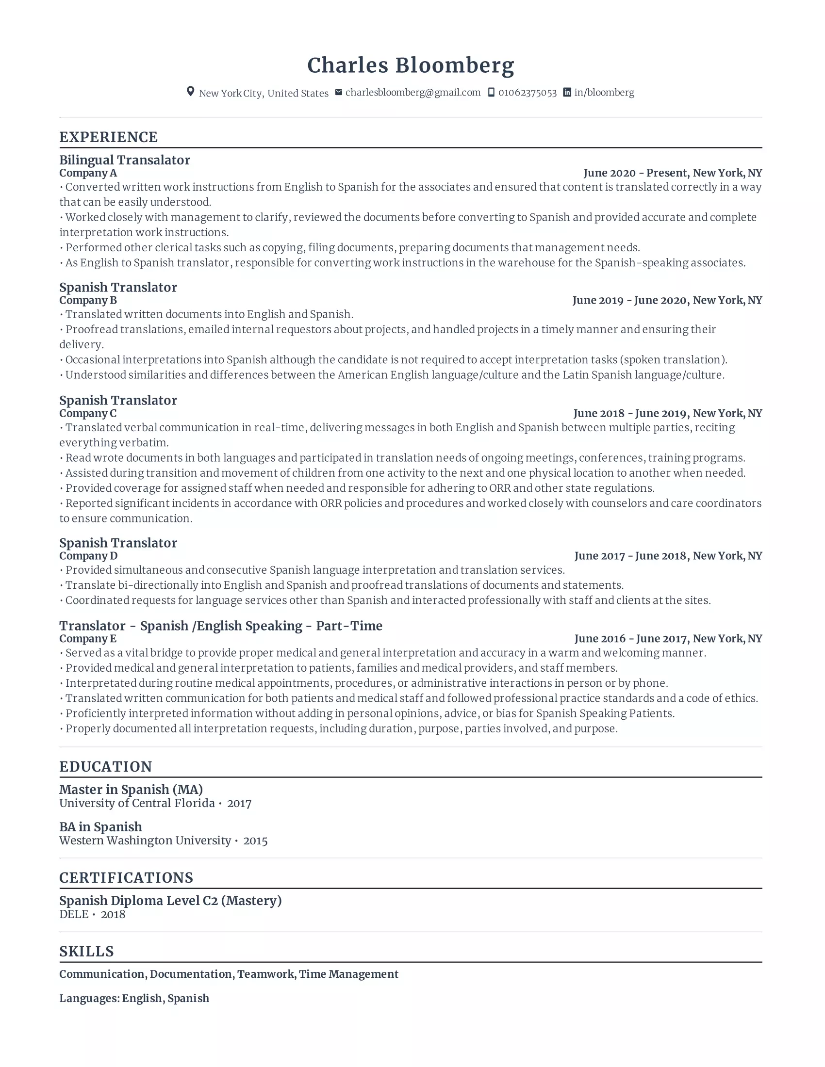 translator resume