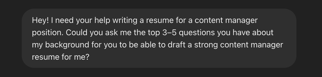 ChatGPT resume prompt example
