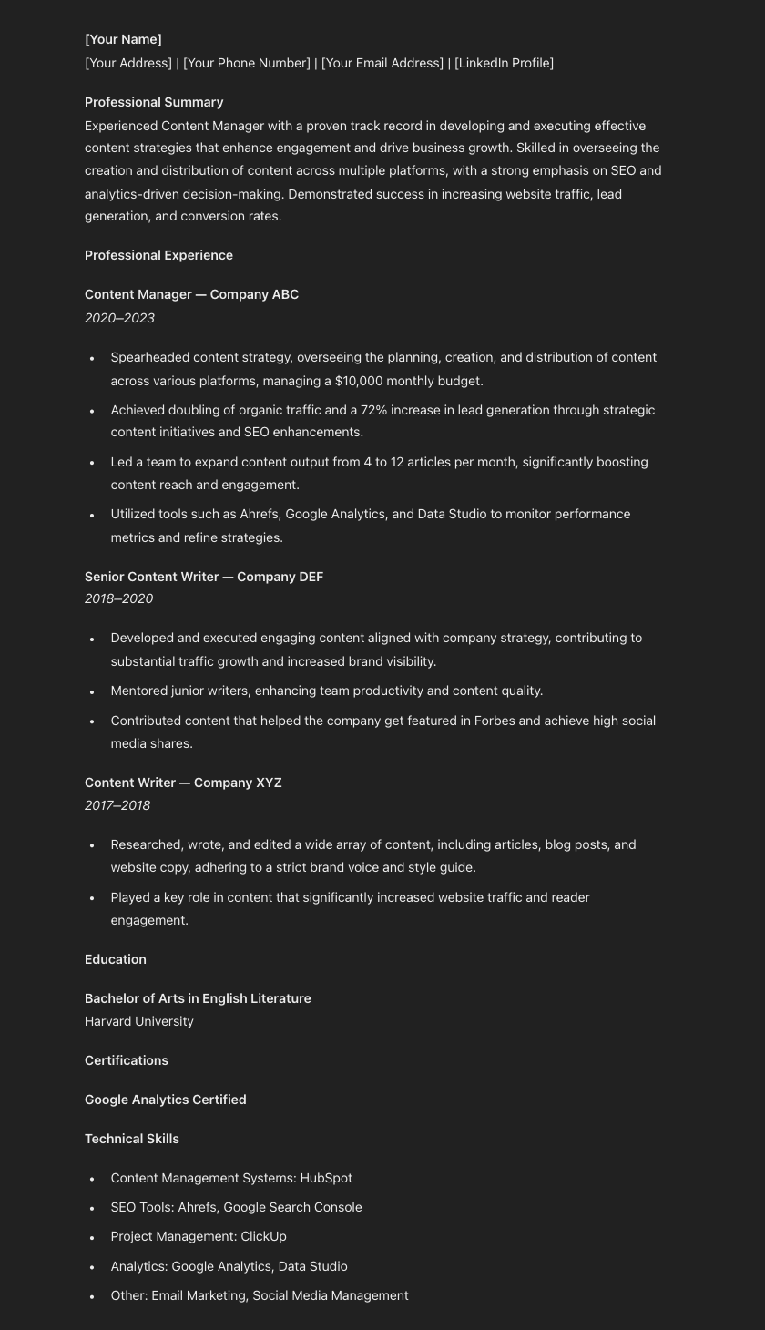Sample ChatGPT resume