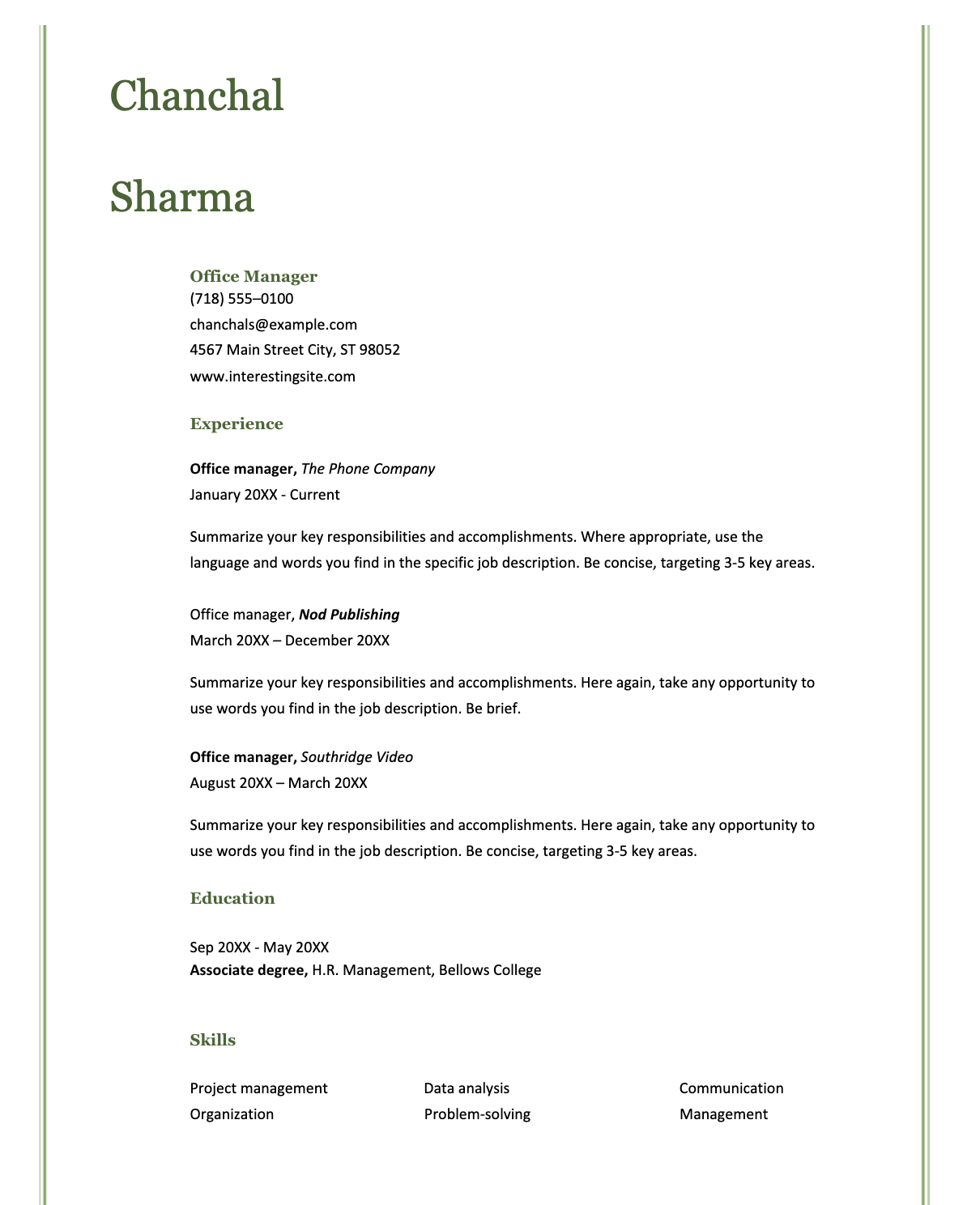 Compact resume template