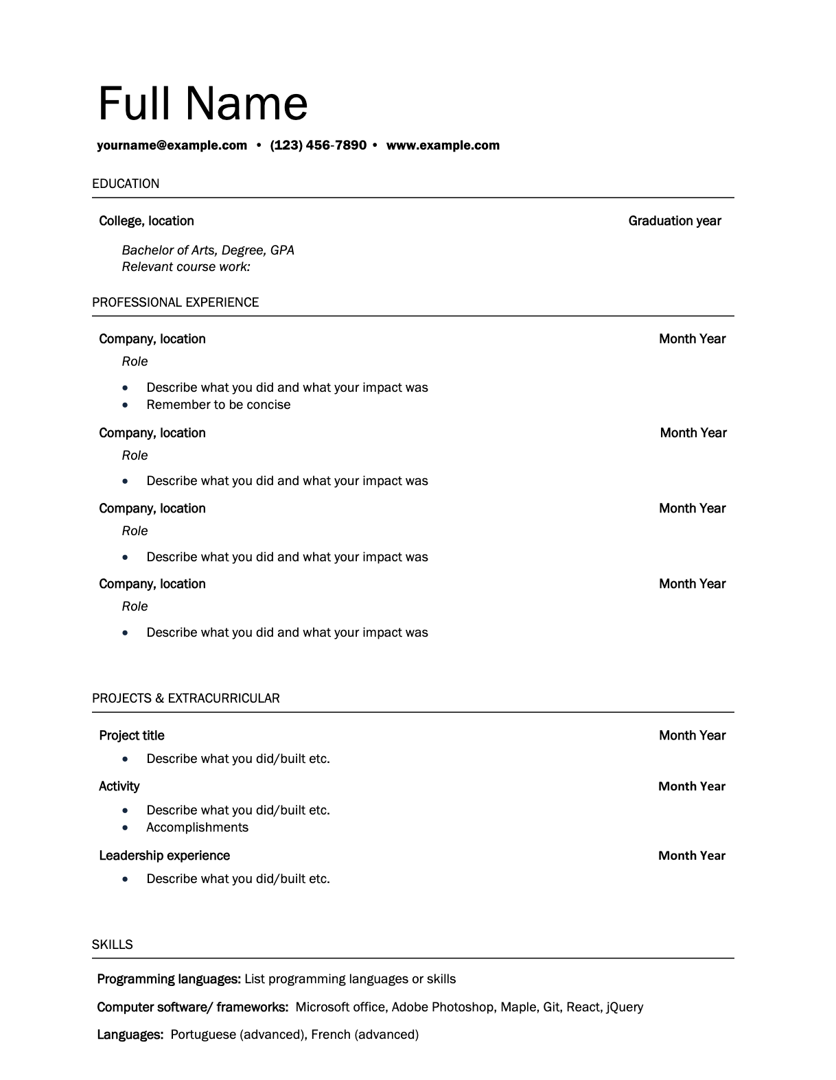 Professional resume template