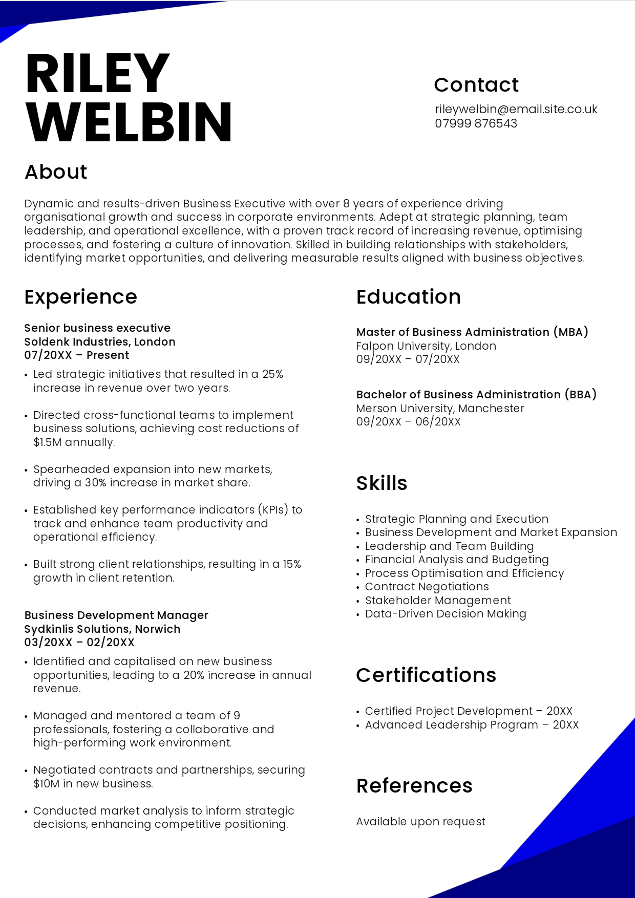 Business resume template