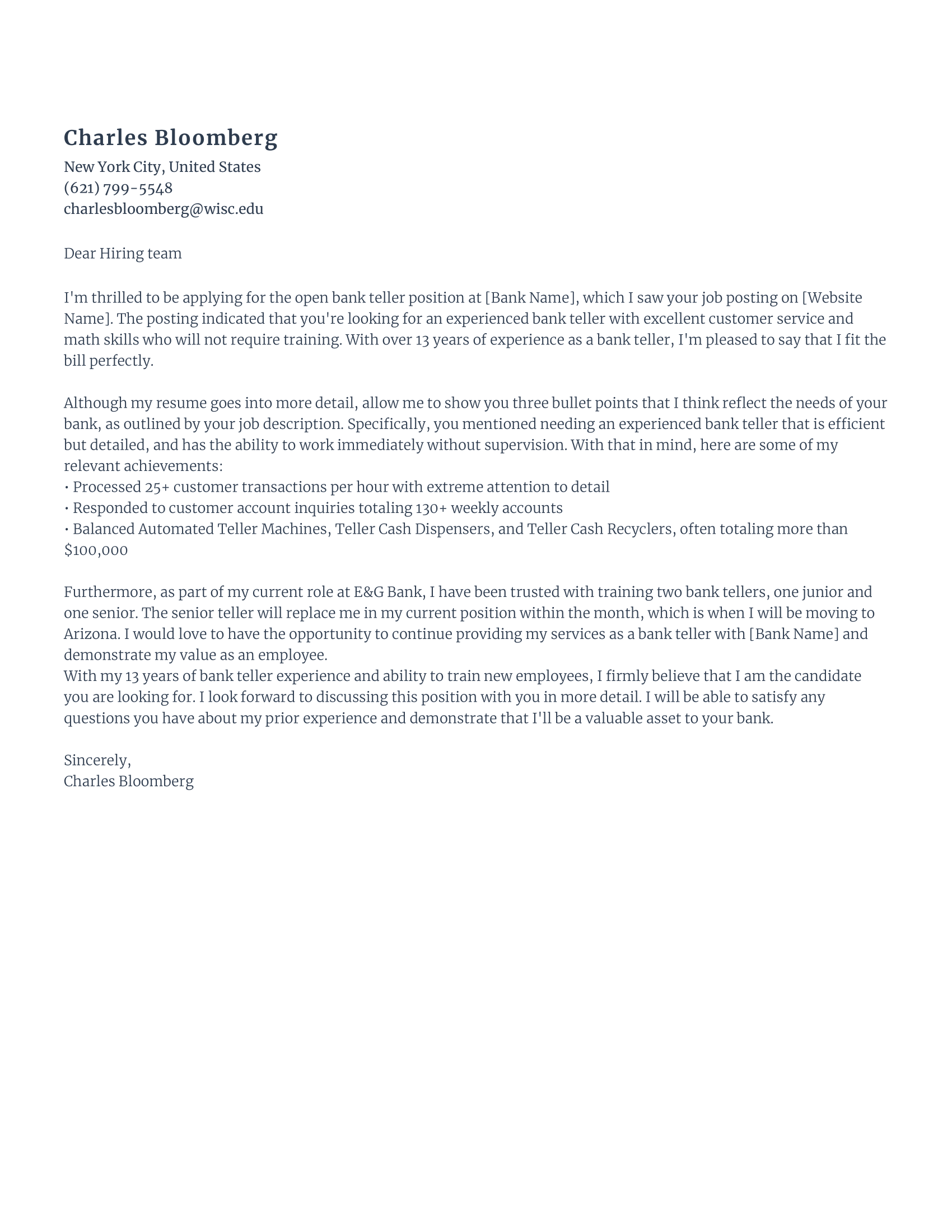 Banking Cover Letter
