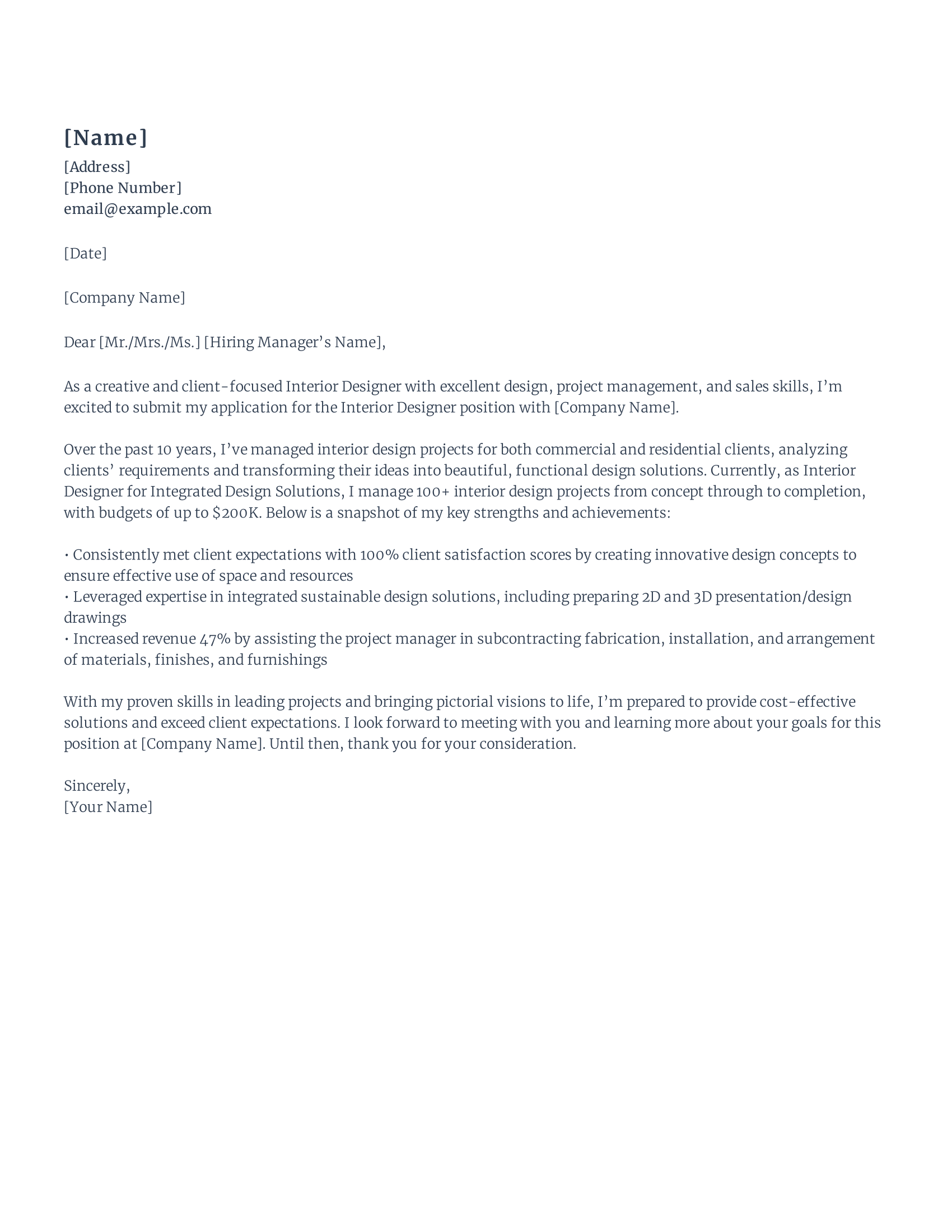 Interior Designer Cover Letter