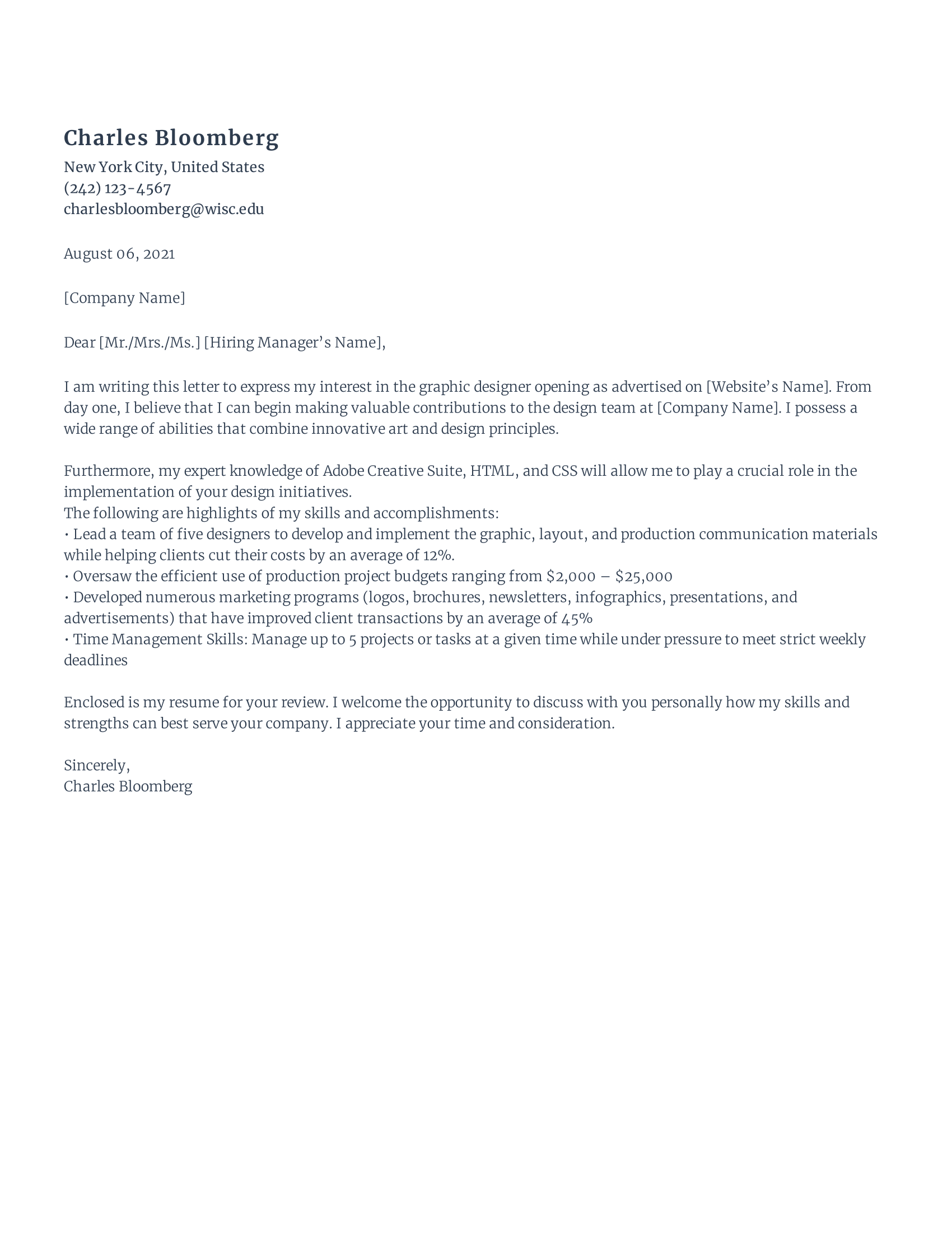 Graphic Designer Cover Letter