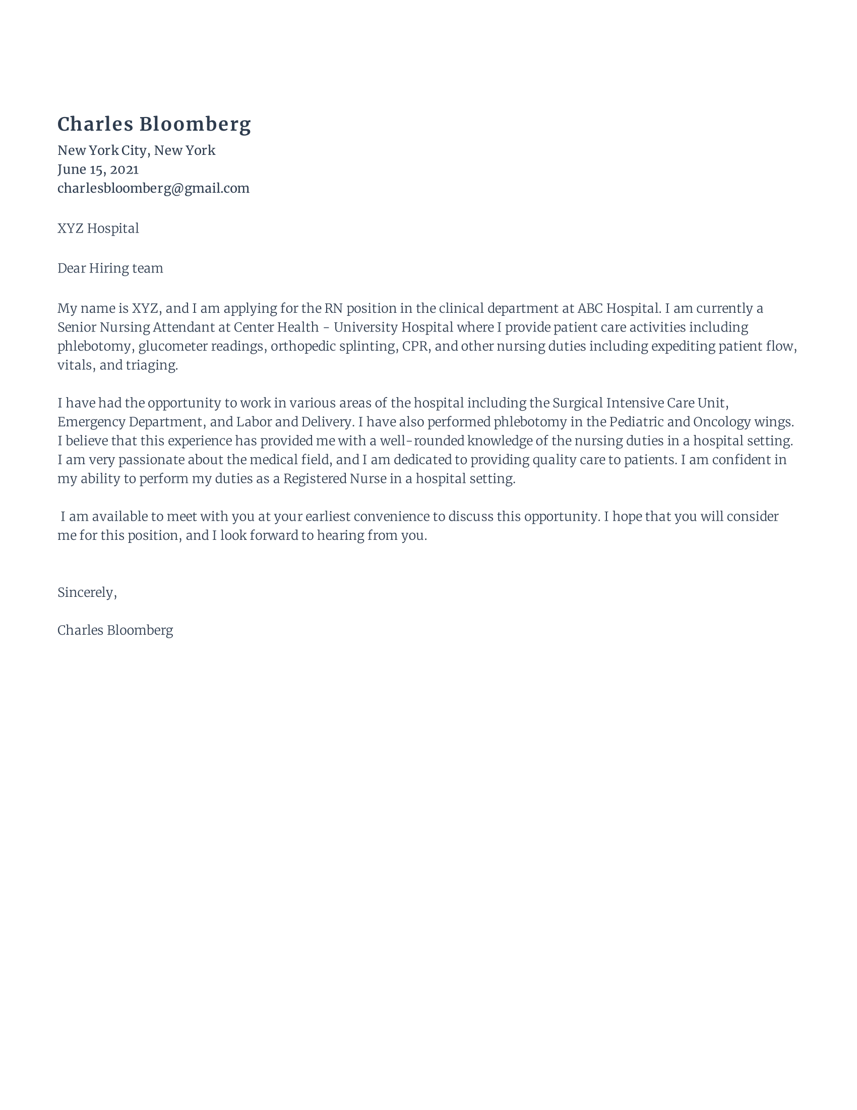 Nursing cover letter