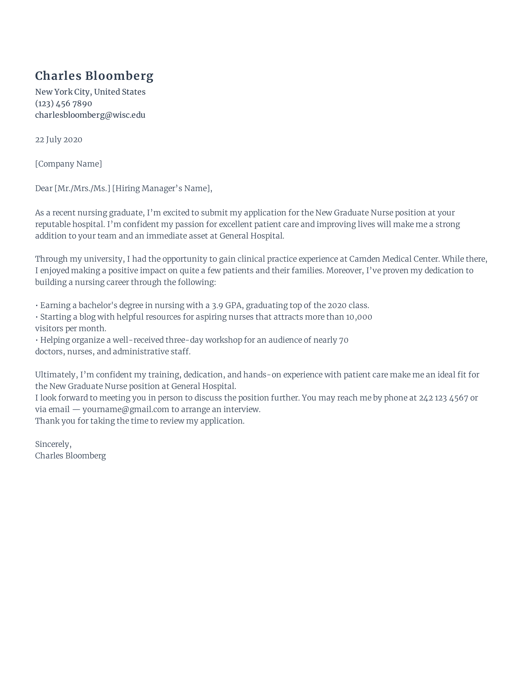 New graduate nurse cover letter