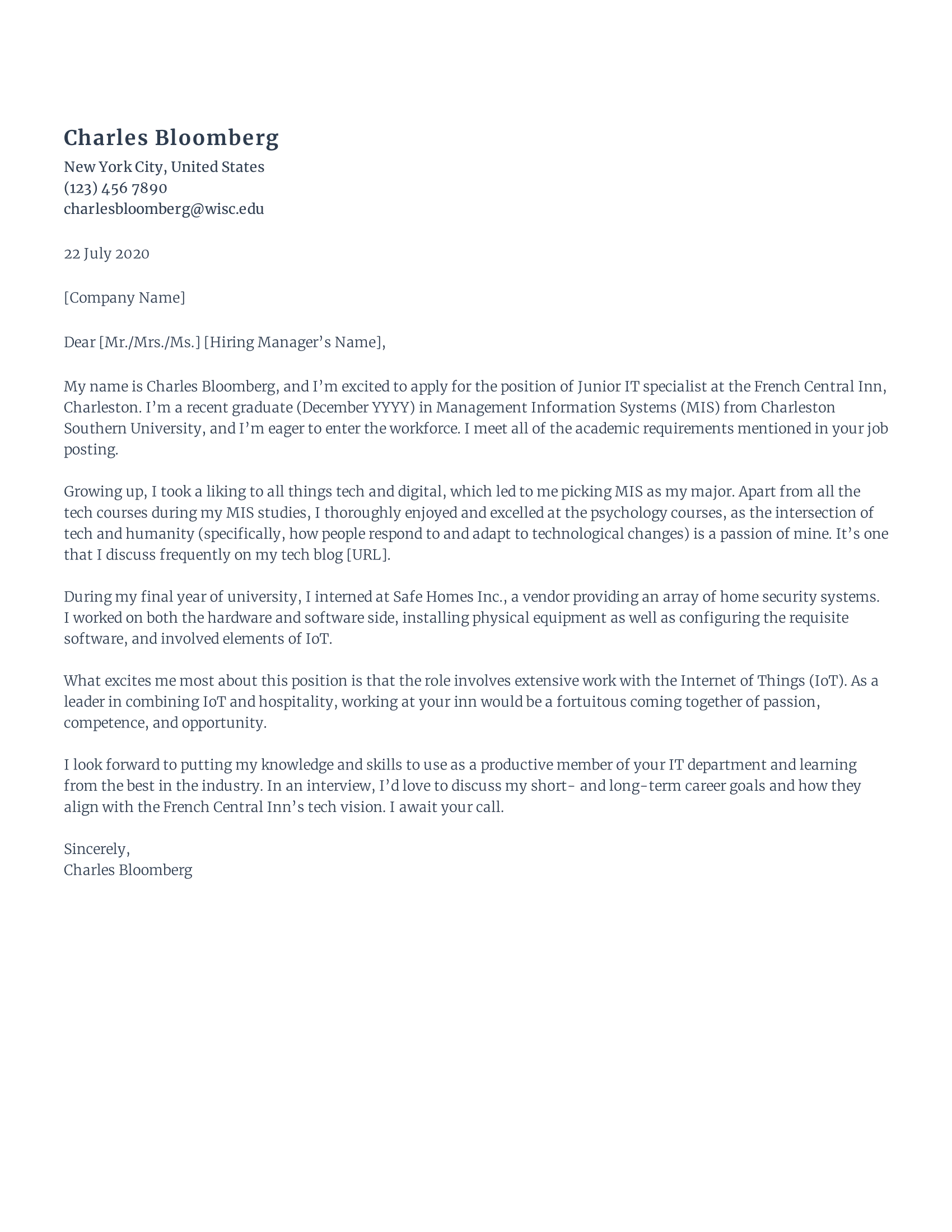 Recent graduate cover letter