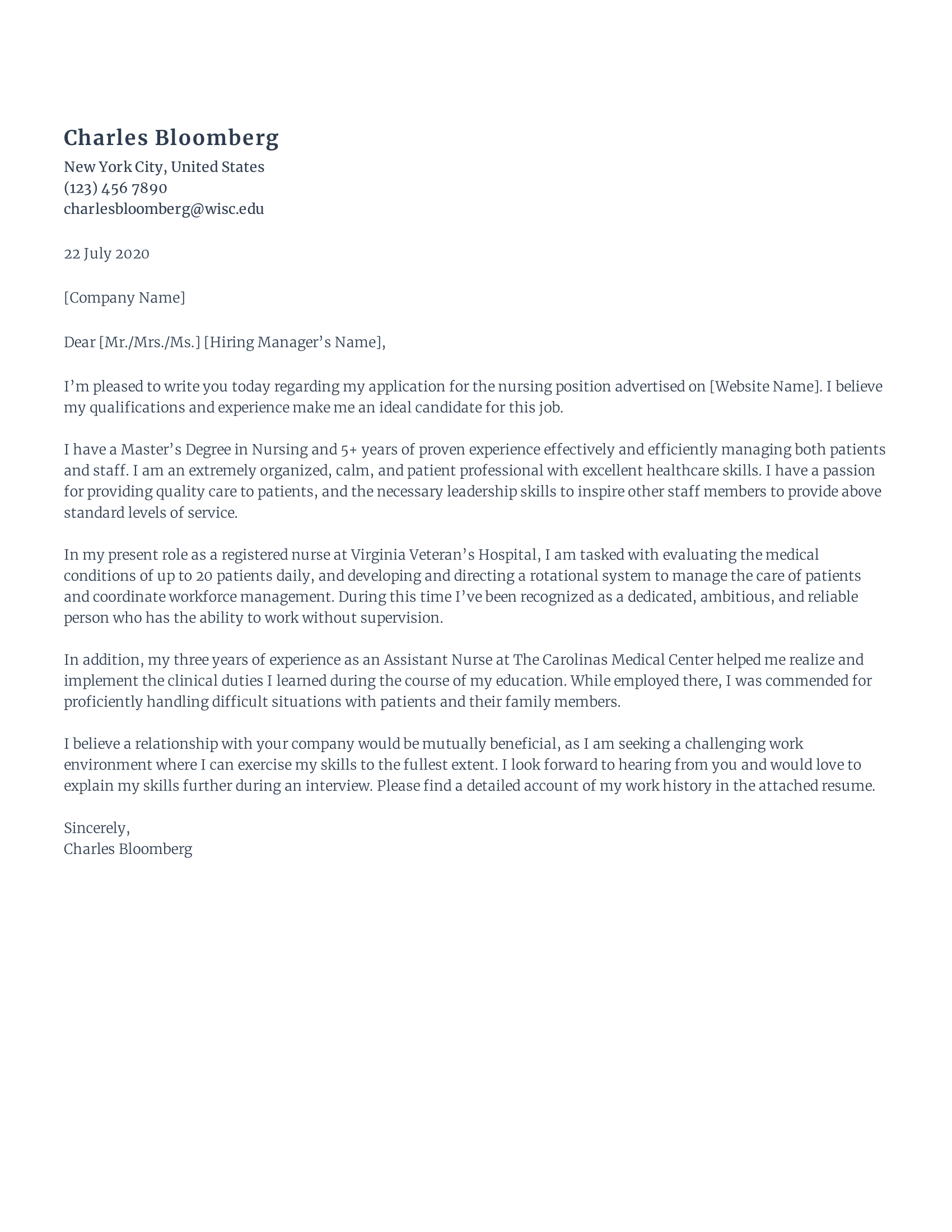 Registered nurse cover letter