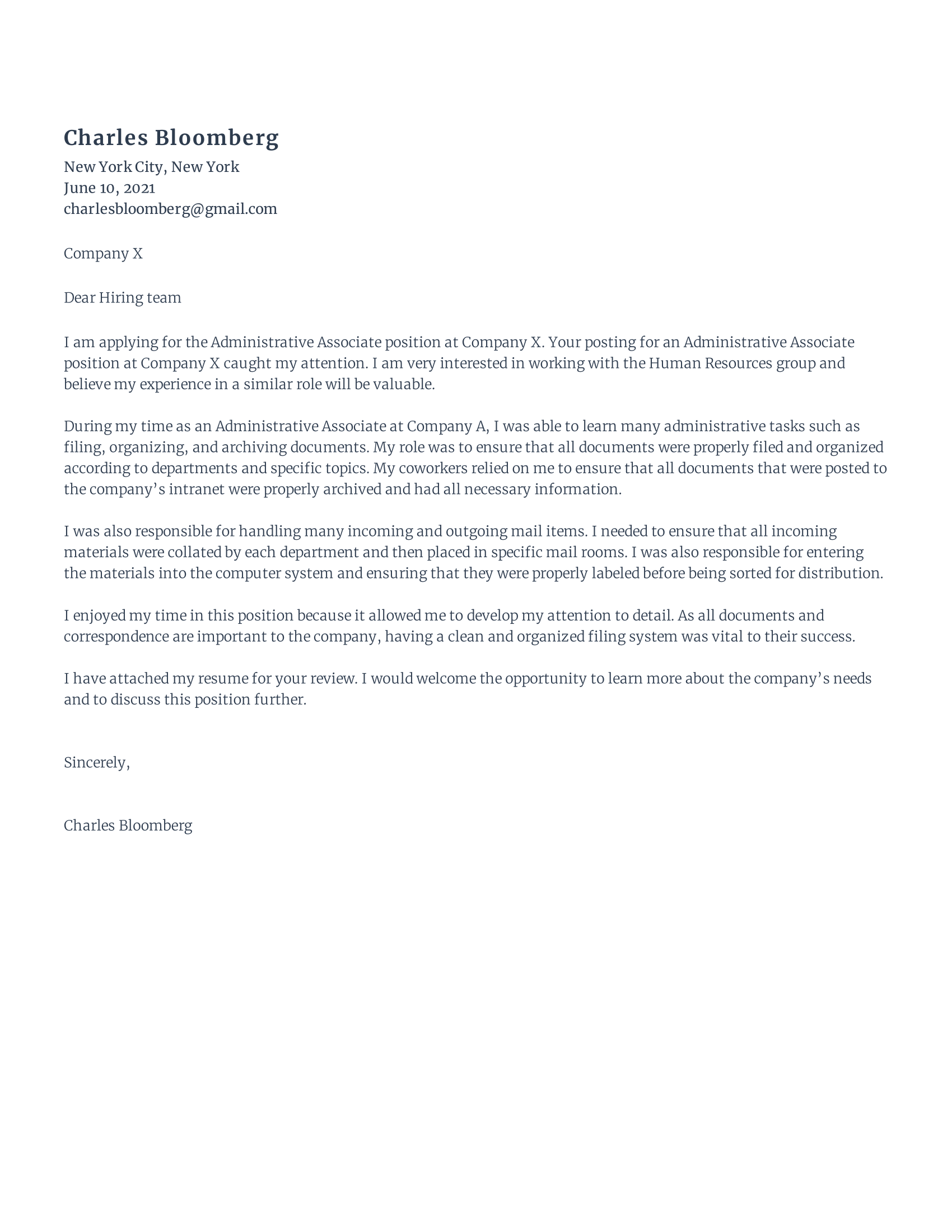 Administrative assistant cover letter