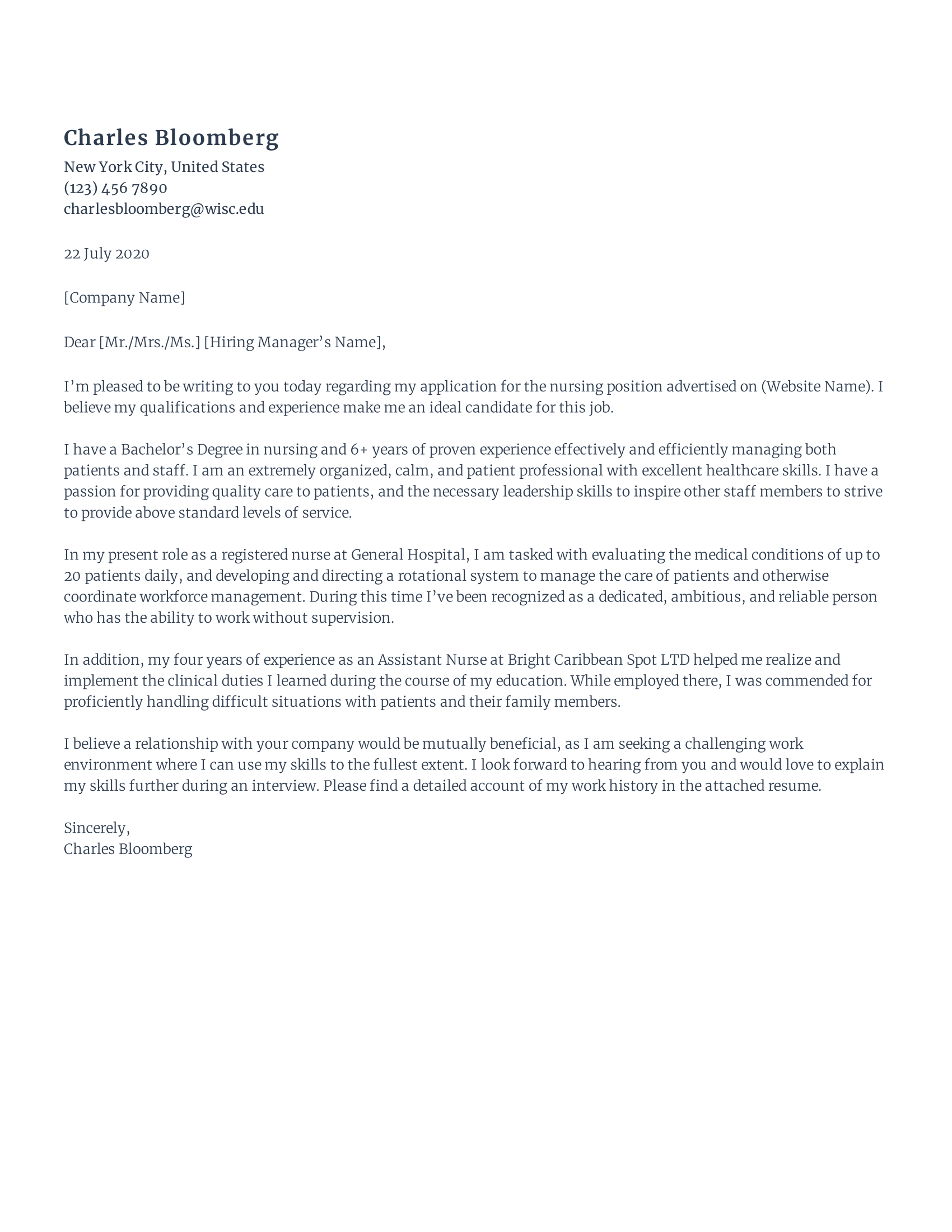 Entry level nurse cover letter