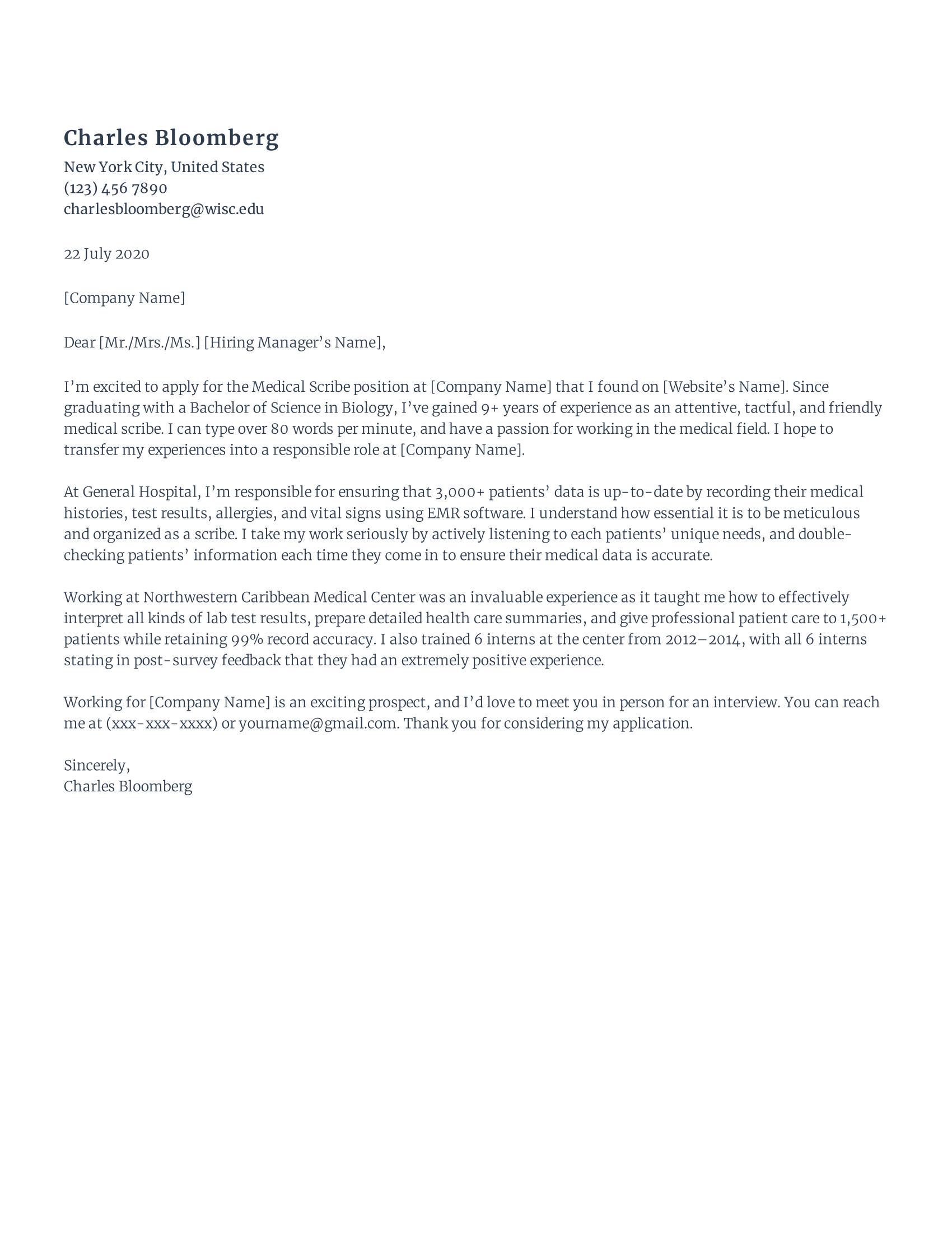 Medical scribe cover letter