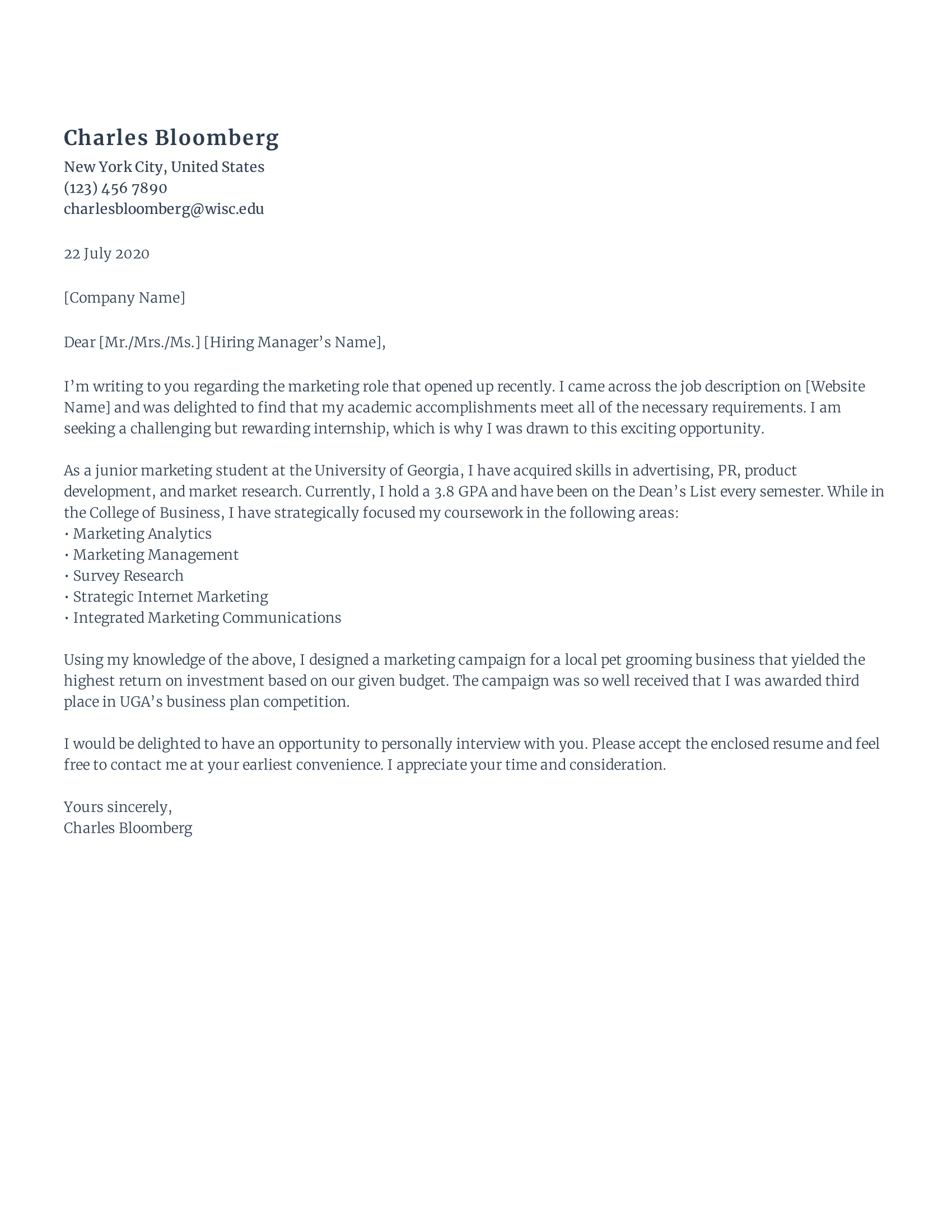 Internship cover letter